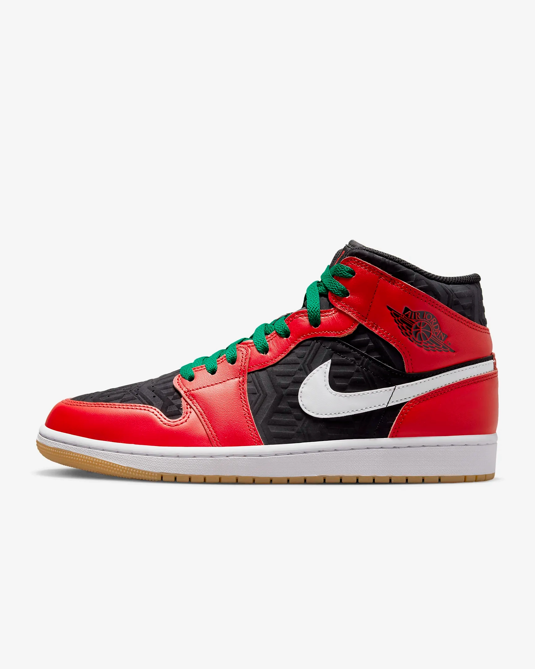 suitable for beginners Hyperglide Movement Tech Nike Men's Air Jordan 1 Mid SE Shoes - Black / White / Malachite / Fire Red