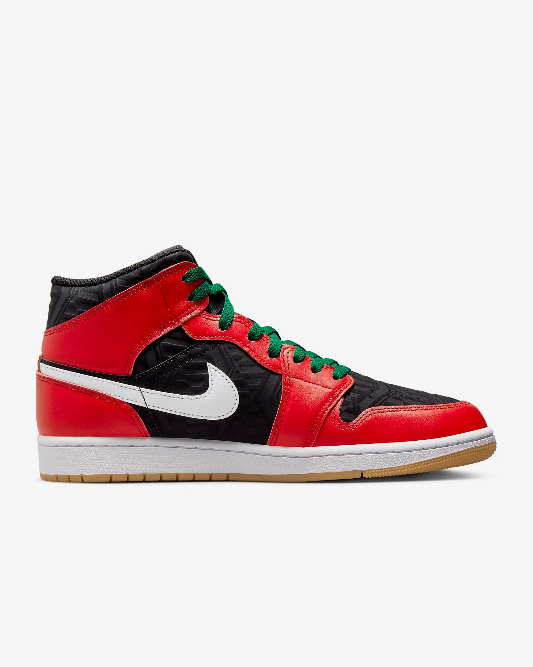 Pavement - running Nike Men's Air Jordan 1 Mid SE Shoes - Black / White / Malachite / Fire Red