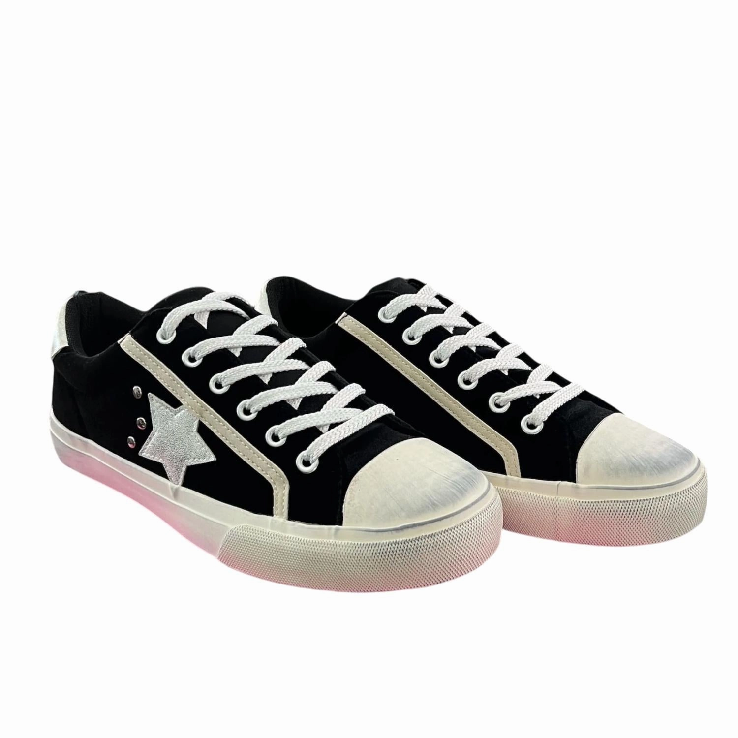 Lace Up Closure System Walk Balance Women's Big Dipper Velvet Sneakers In Black Velvet