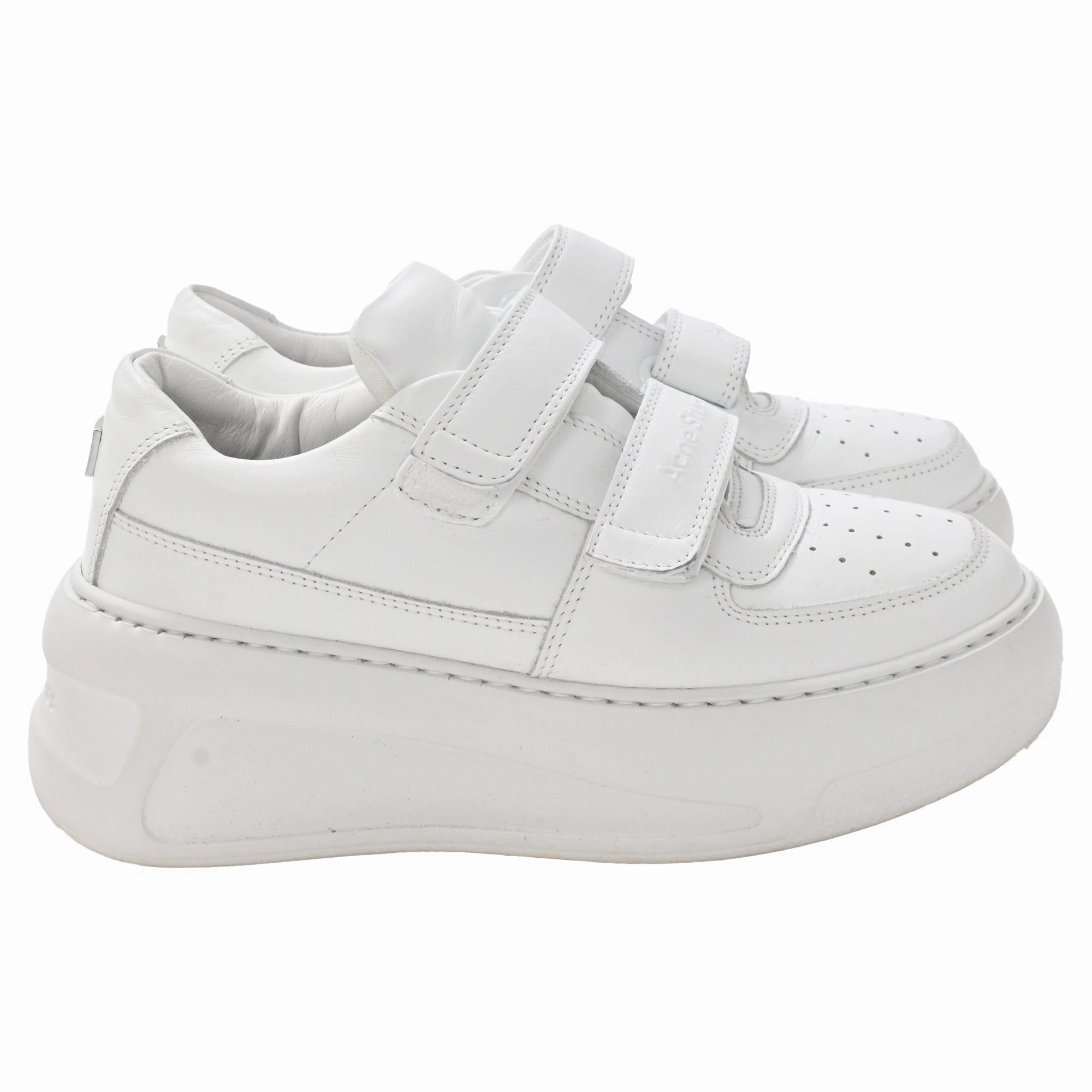Seamless performance Quick Dry Inner Sock Acne Studios Velcro Strap Platform Sneakers in White Cow Leather