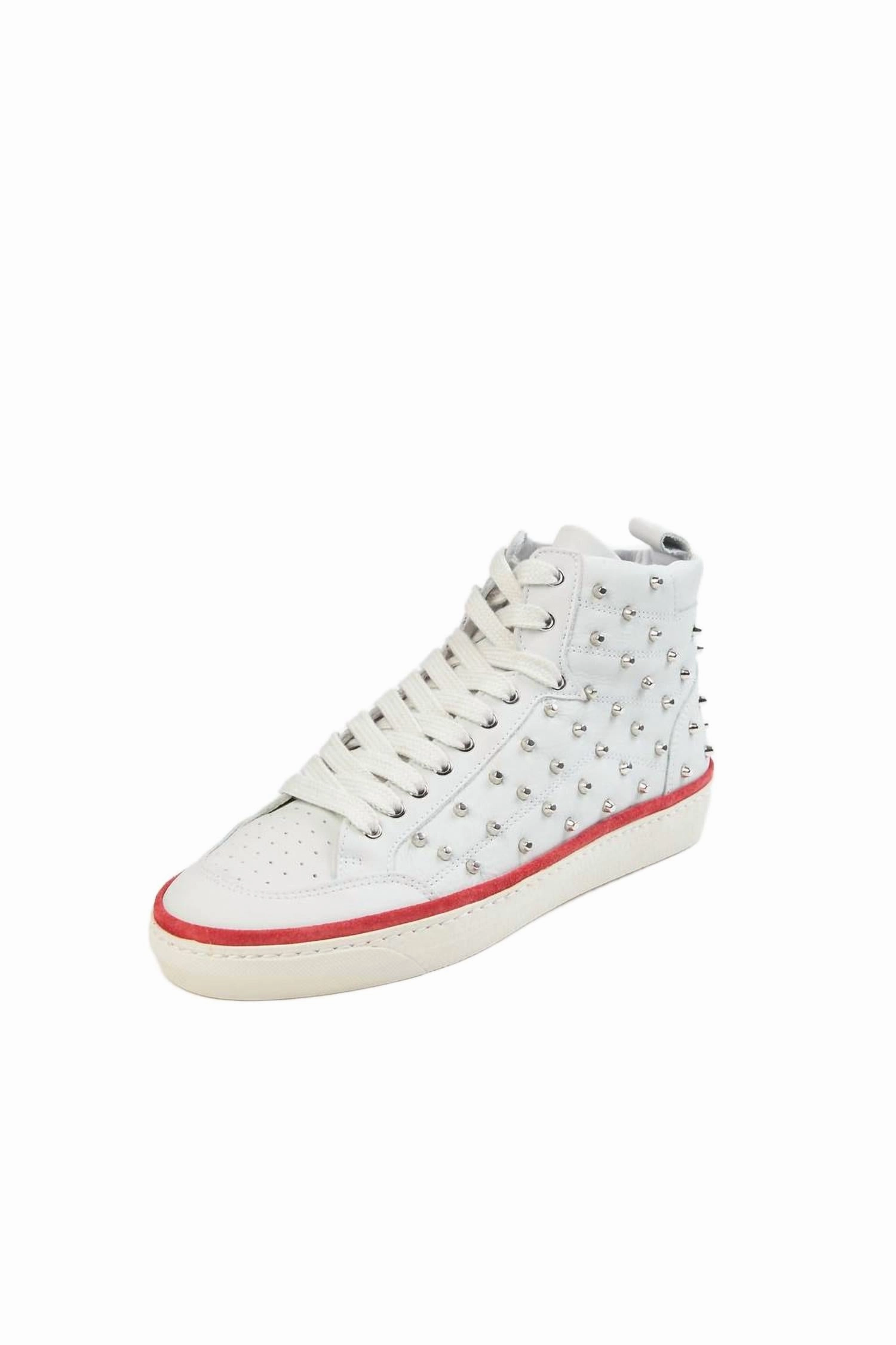 Studded Leather Sneaker In White Light Mobility