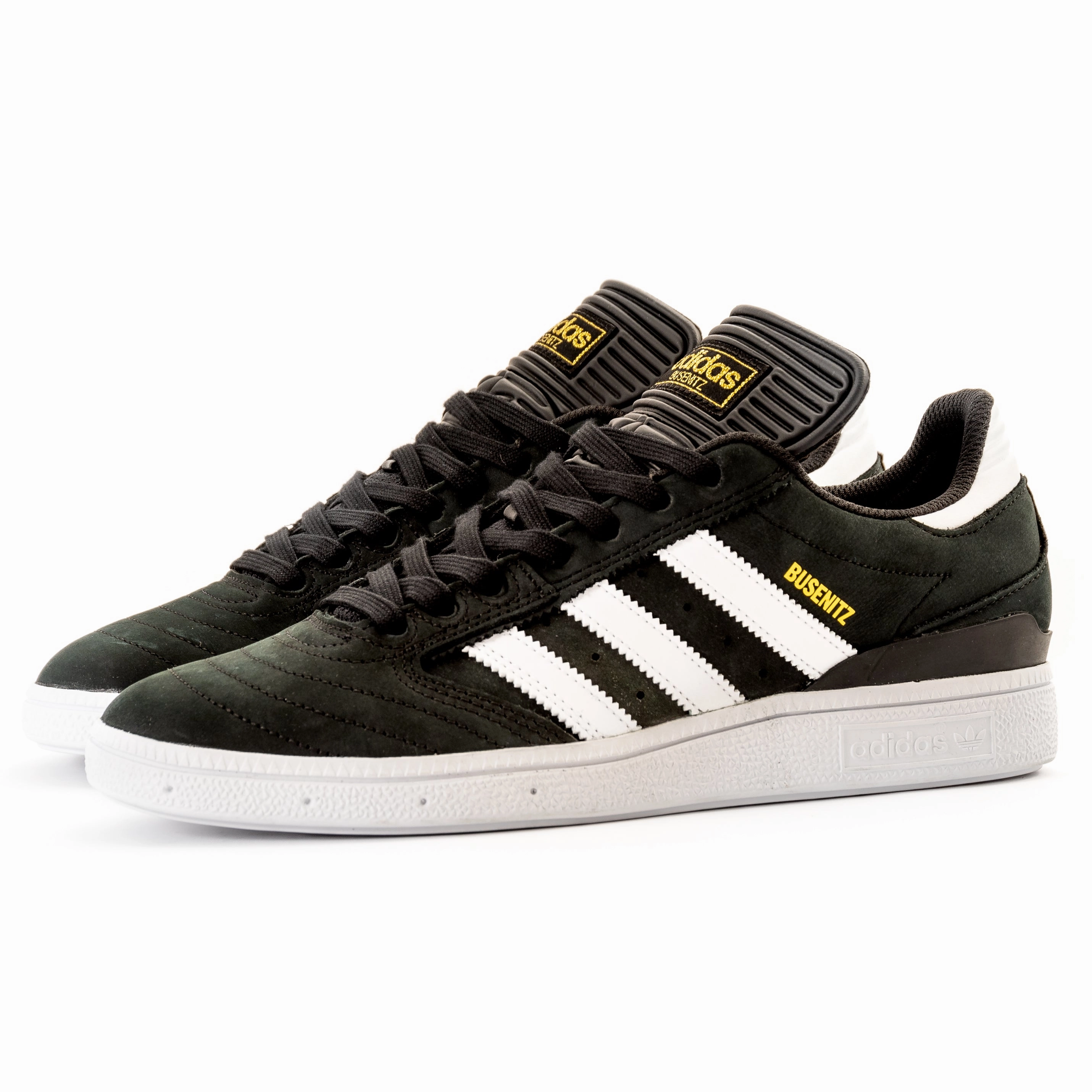 Adidas - Busenitz (Black/White/Gold Nubuck) Energy Returning Midsole running with a narrow toe box