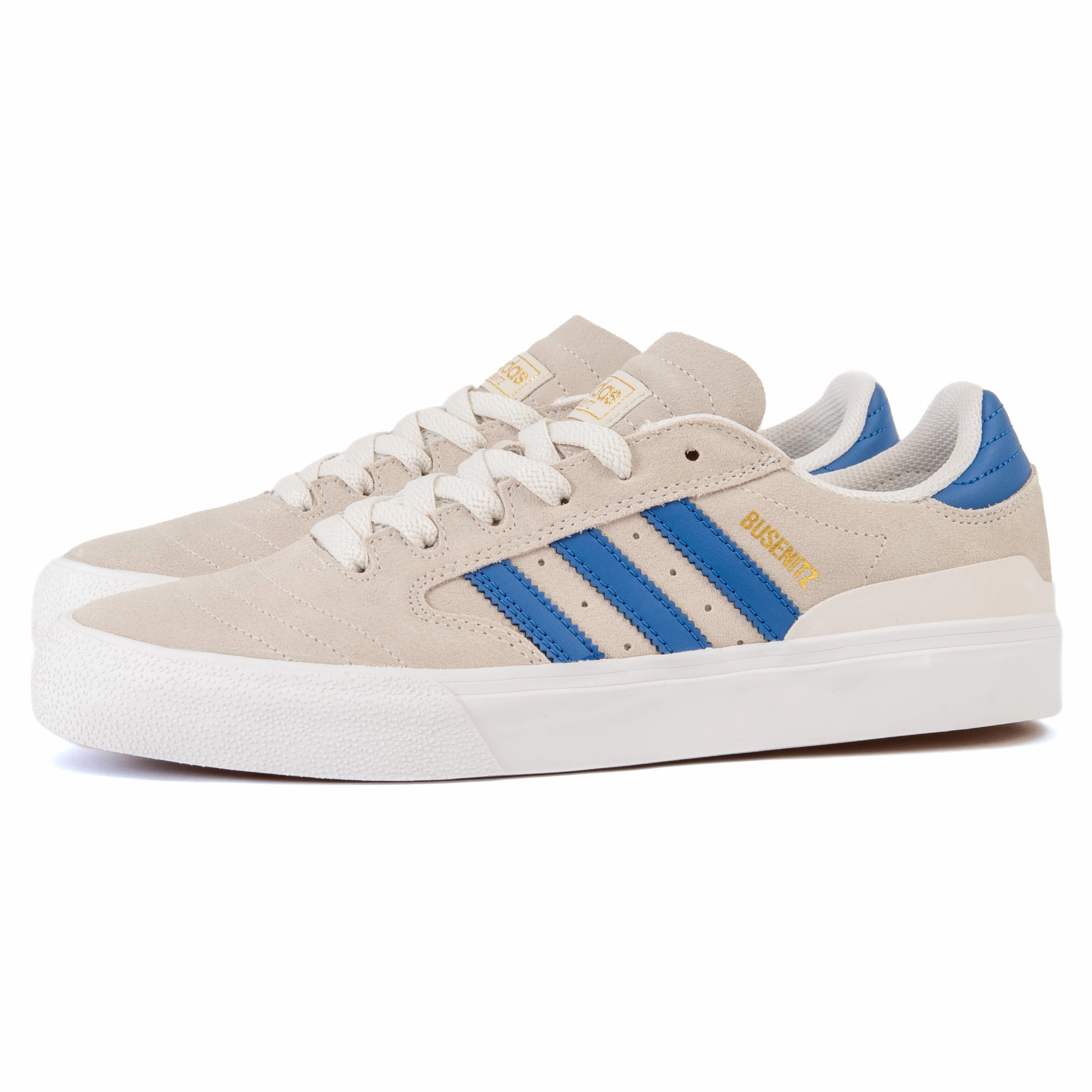 Adidas - Busenitz Vulc II (Crystal White/Royal Blue/Gold Metallic) Bright Colors Trail equipment