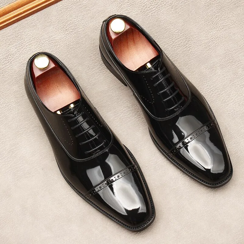 Soft Leather Seasonal Wardrobe Adigano 2 - Glossy Red Bottom sole Oxford Shoes for Men Semi brogue