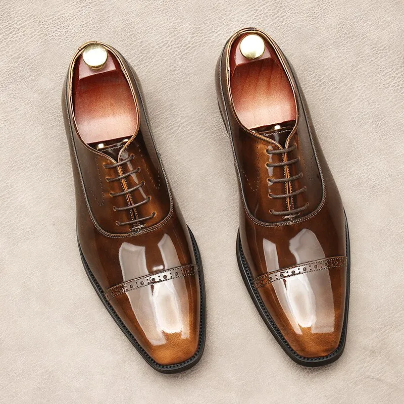 Adigano 2 - Glossy Red Bottom sole Oxford Shoes for Men Semi brogue True Pace