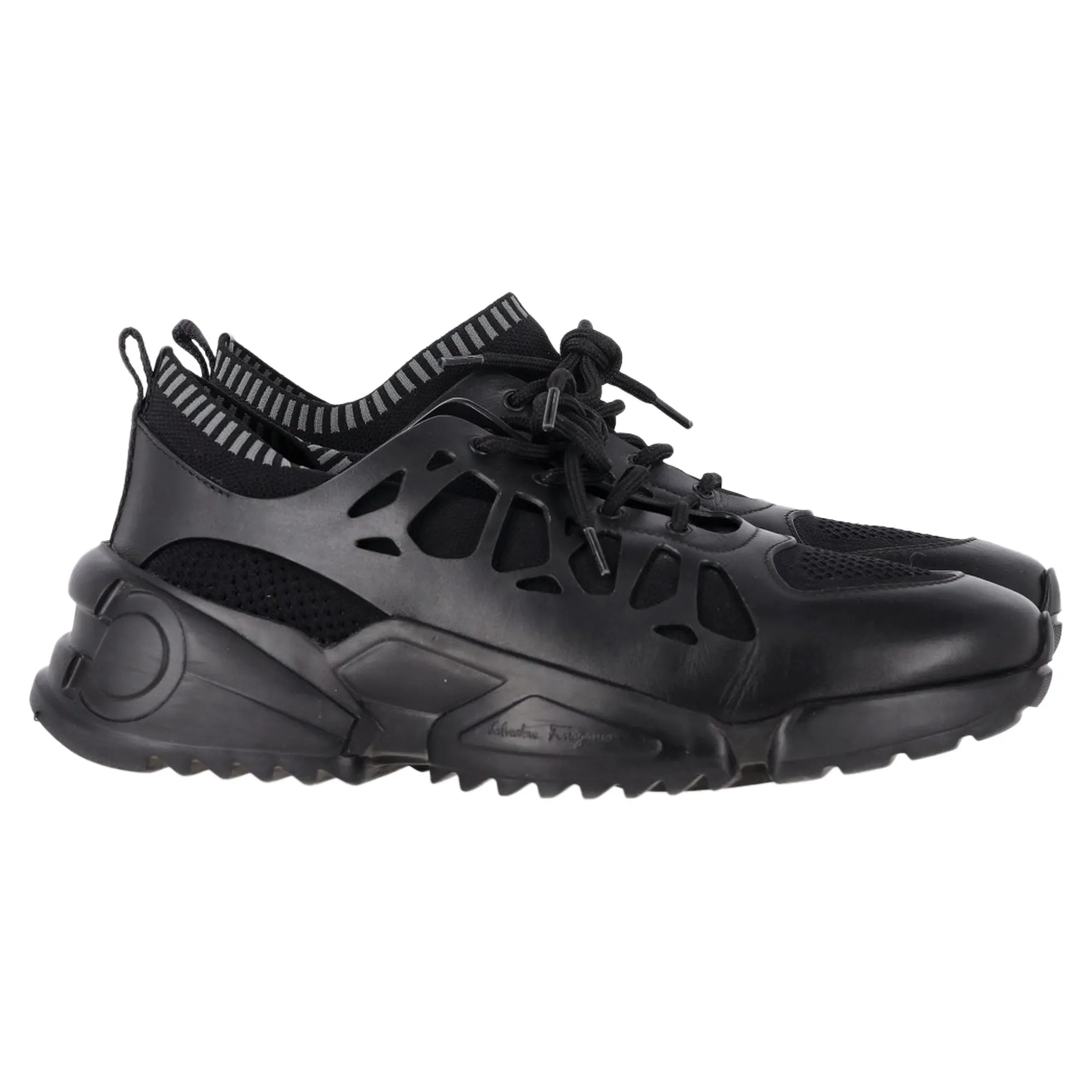 Salvatore Ferragamo Raintop Low-Top Sneakers in Black Mixed-Media Breathable Grip Eco Choice