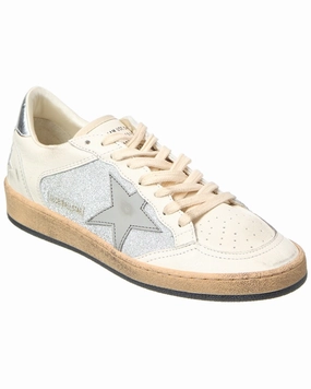 Golden Goose Ballstar Glitter & Leather Sneaker Cushioned Midsole Tech Adjustable Strap Lock