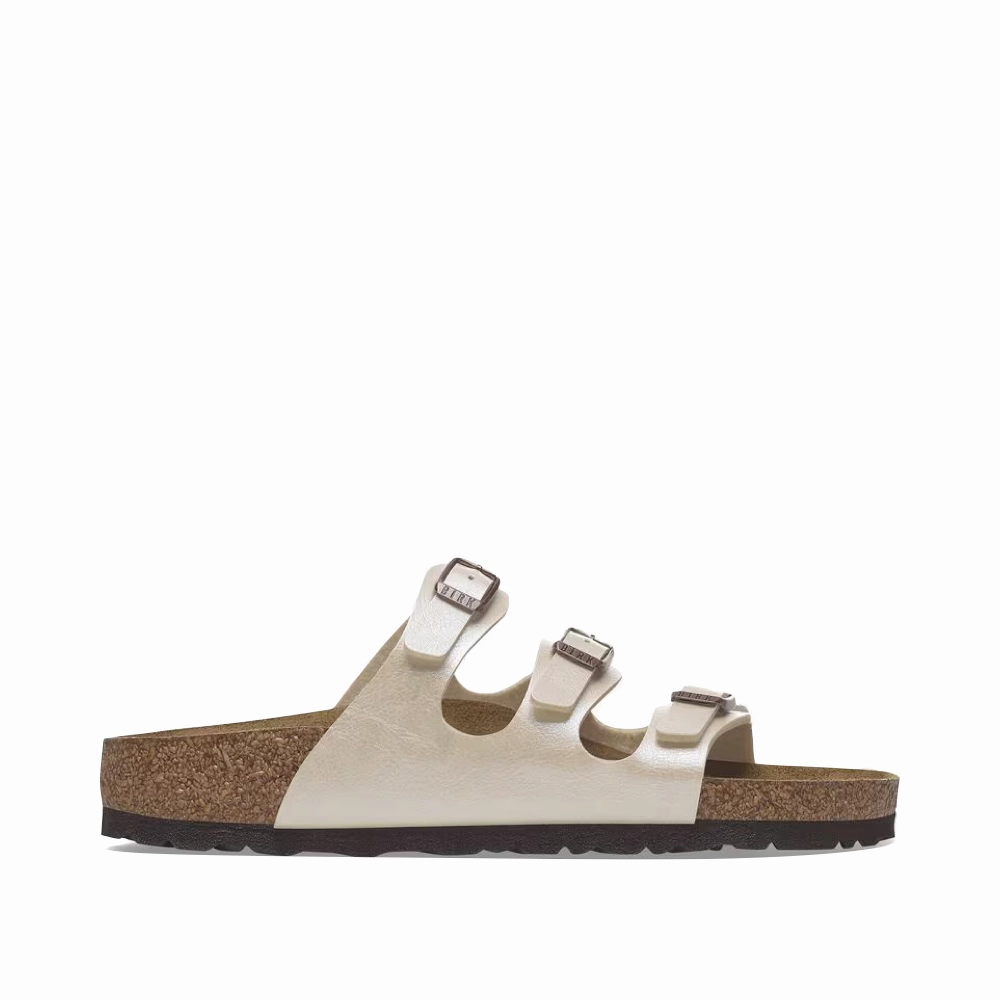 Reinforced toe cap Birkenstock Women's Florida Birko-Flor Sandal in Graceful Pearl White