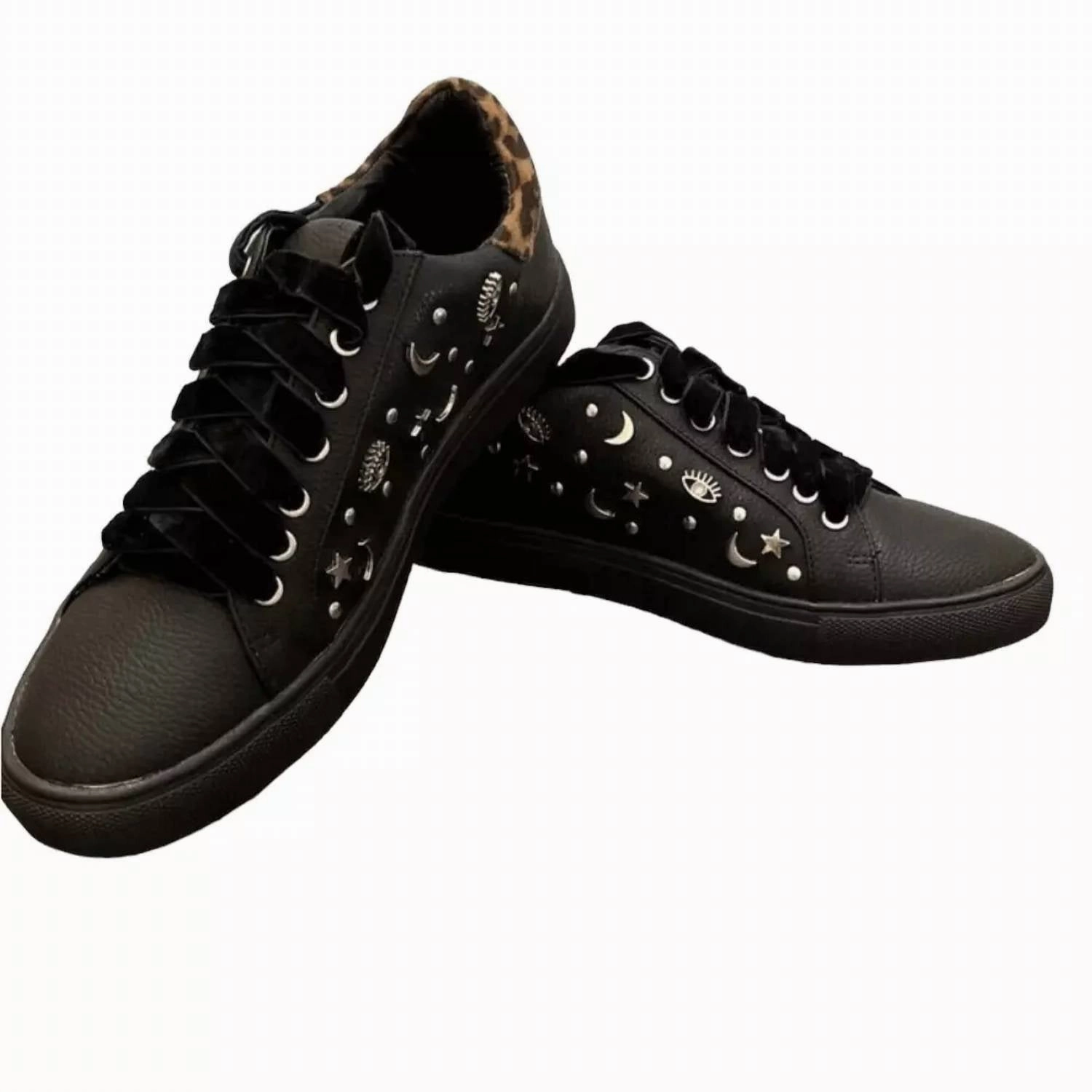 Moisture Wicking Sockliner Clark Sneakers Embellished With Stars Moons In Black/leopard