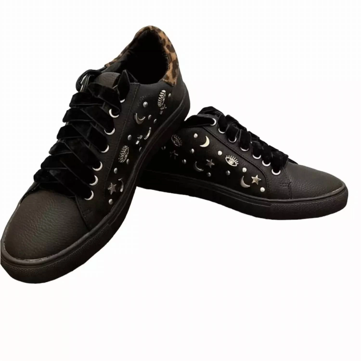 Travel Companion Clark Sneakers Embellished With Stars Moons In Black/leopard