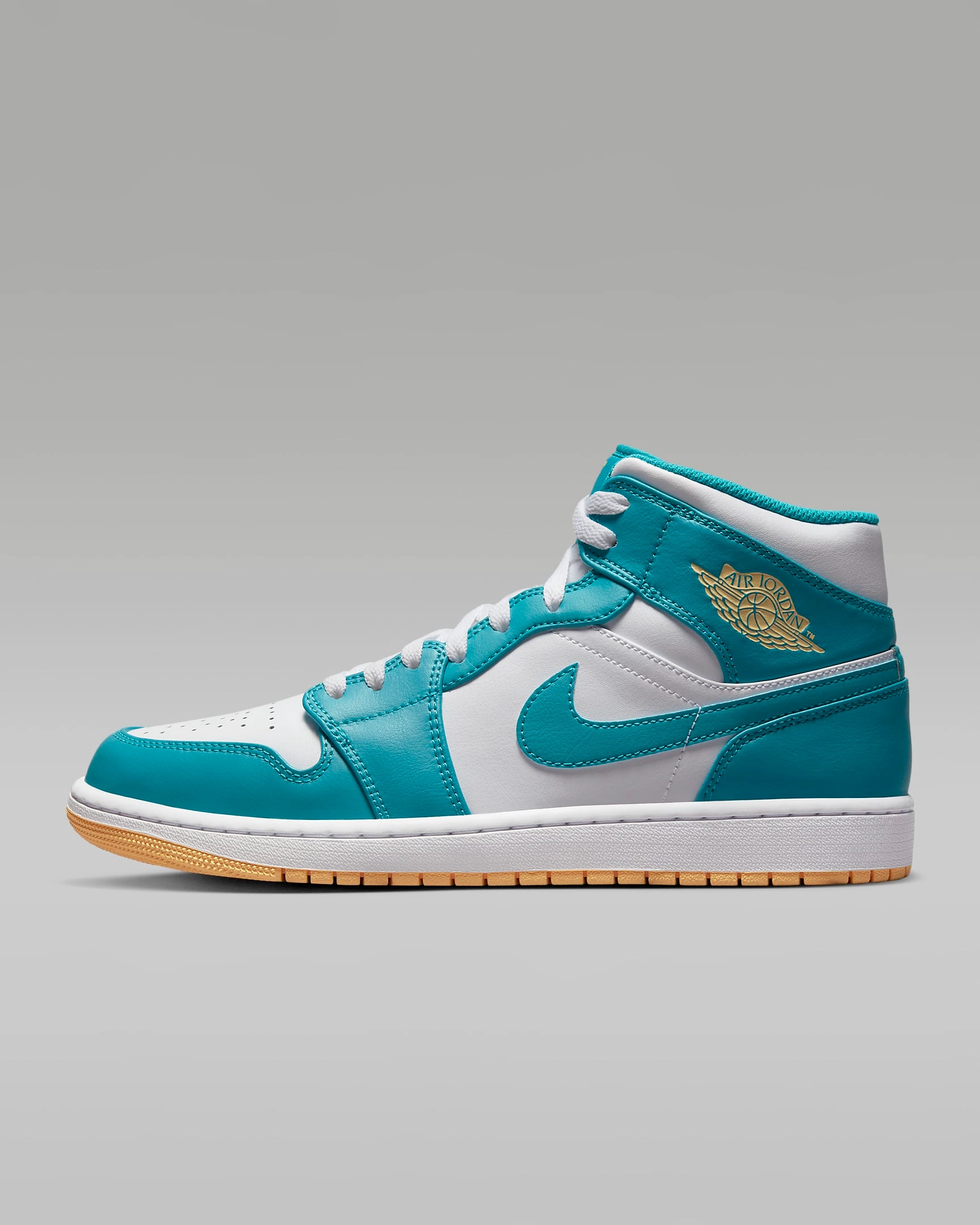 Motion Freedom Nike Men's Air Jordan 1 Mid Shoes - Aquatone / White / Celestial Gold