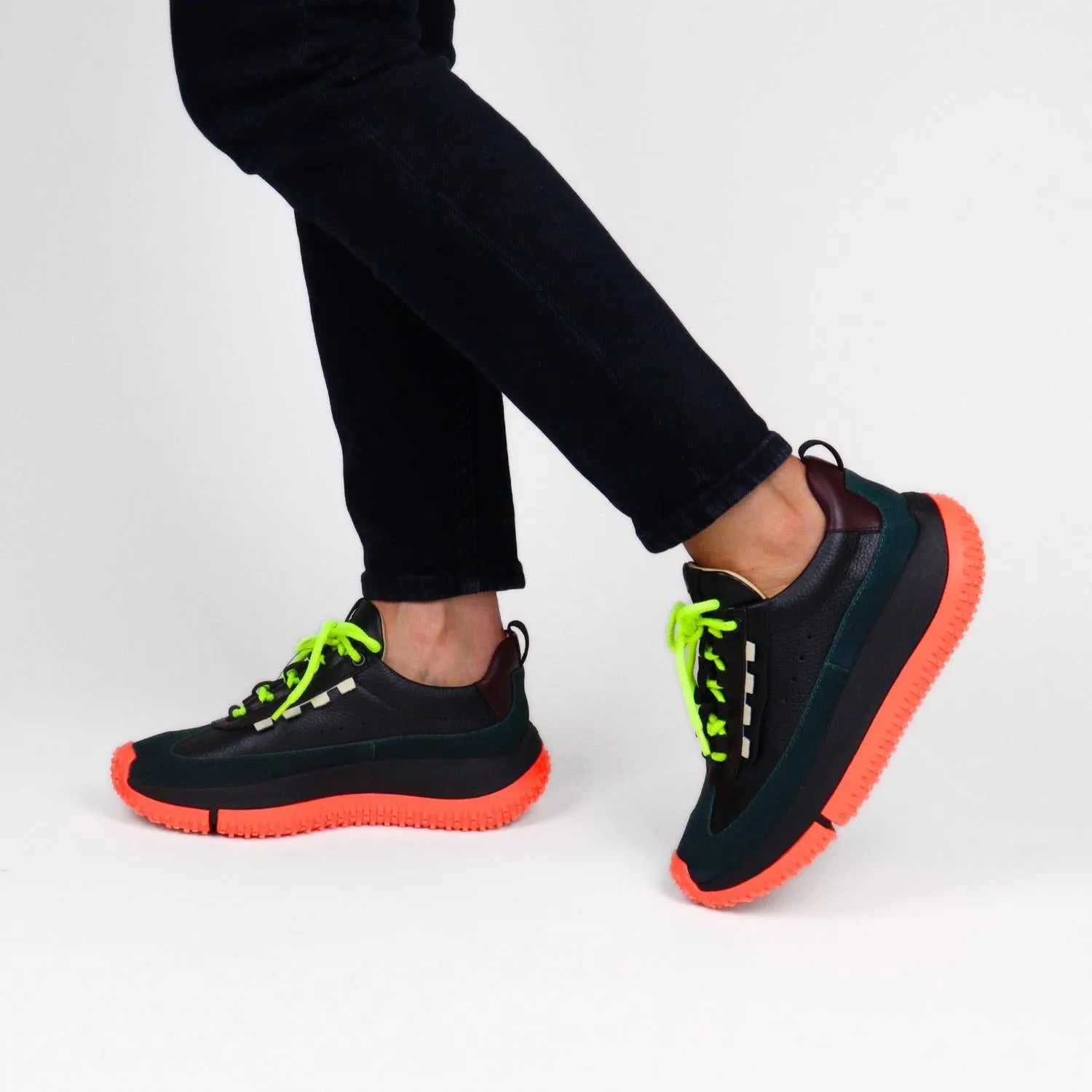 Women's Onyx Tumbled Leather In Black Petrol Green And Orange All-Weather Design Professional Fit