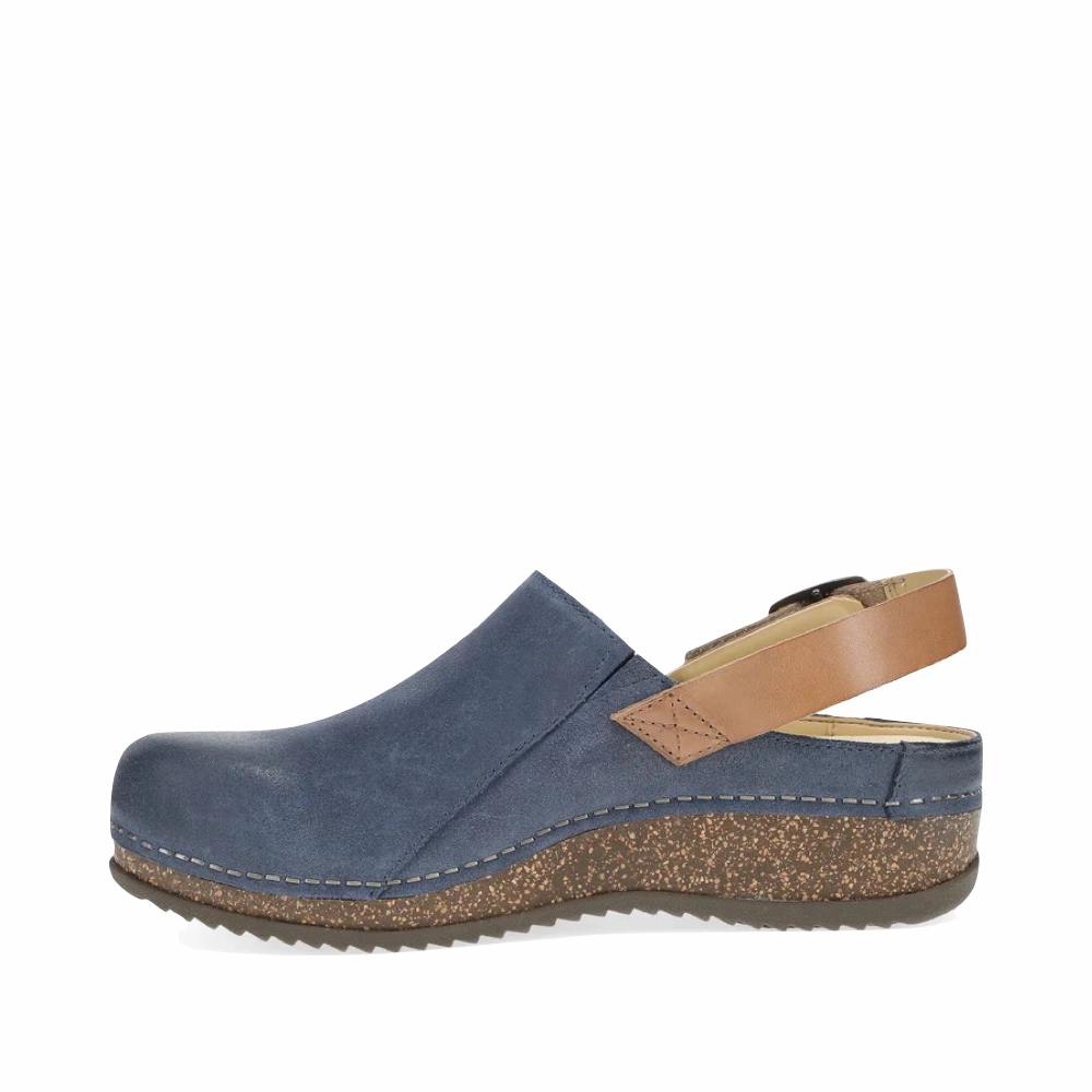 Dansko Women's Merrin Sling Back Clog in Blue Nubuck Everyday Function Energy Returning Technology