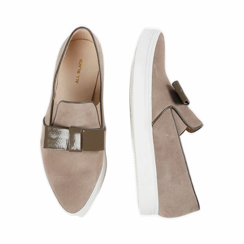 All Black Women's Tux Suede Slip On in Taupe Log Hike Comfort sole