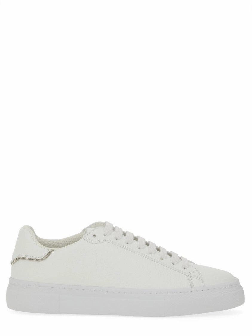 Street Movement White Leather Sneakers With Classic Lace-Up Design