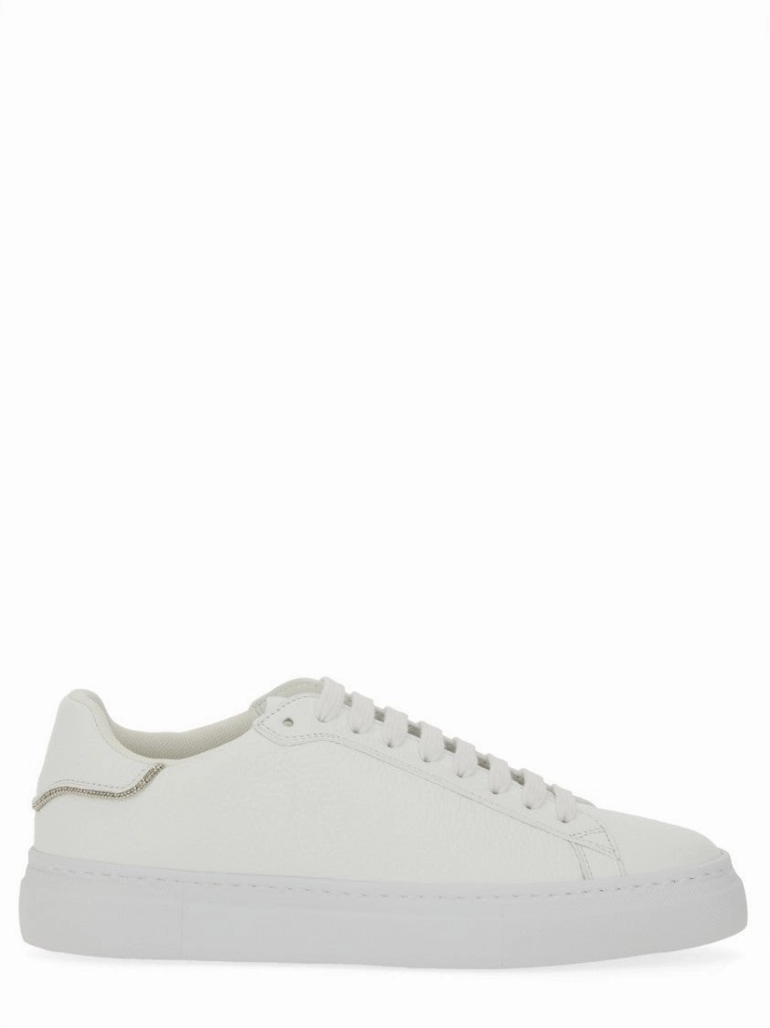 CanvasUpper White Leather Sneakers With Classic Lace-Up Design