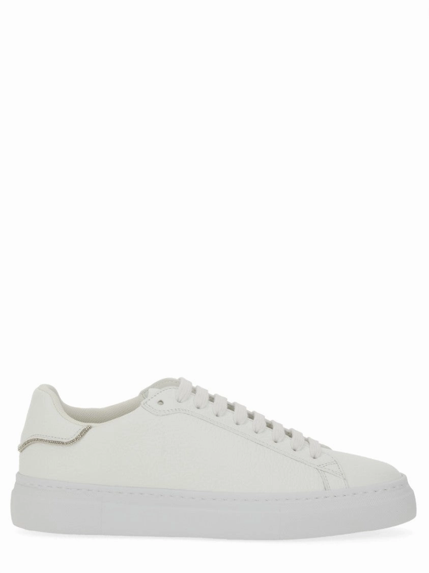 Tailored ease Layered Chic White Leather Sneakers With Classic Lace-Up Design