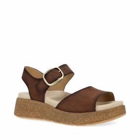 Wear Easy Dansko Women's Bianca Leather Platform Sandal in Brown Burnished Suede