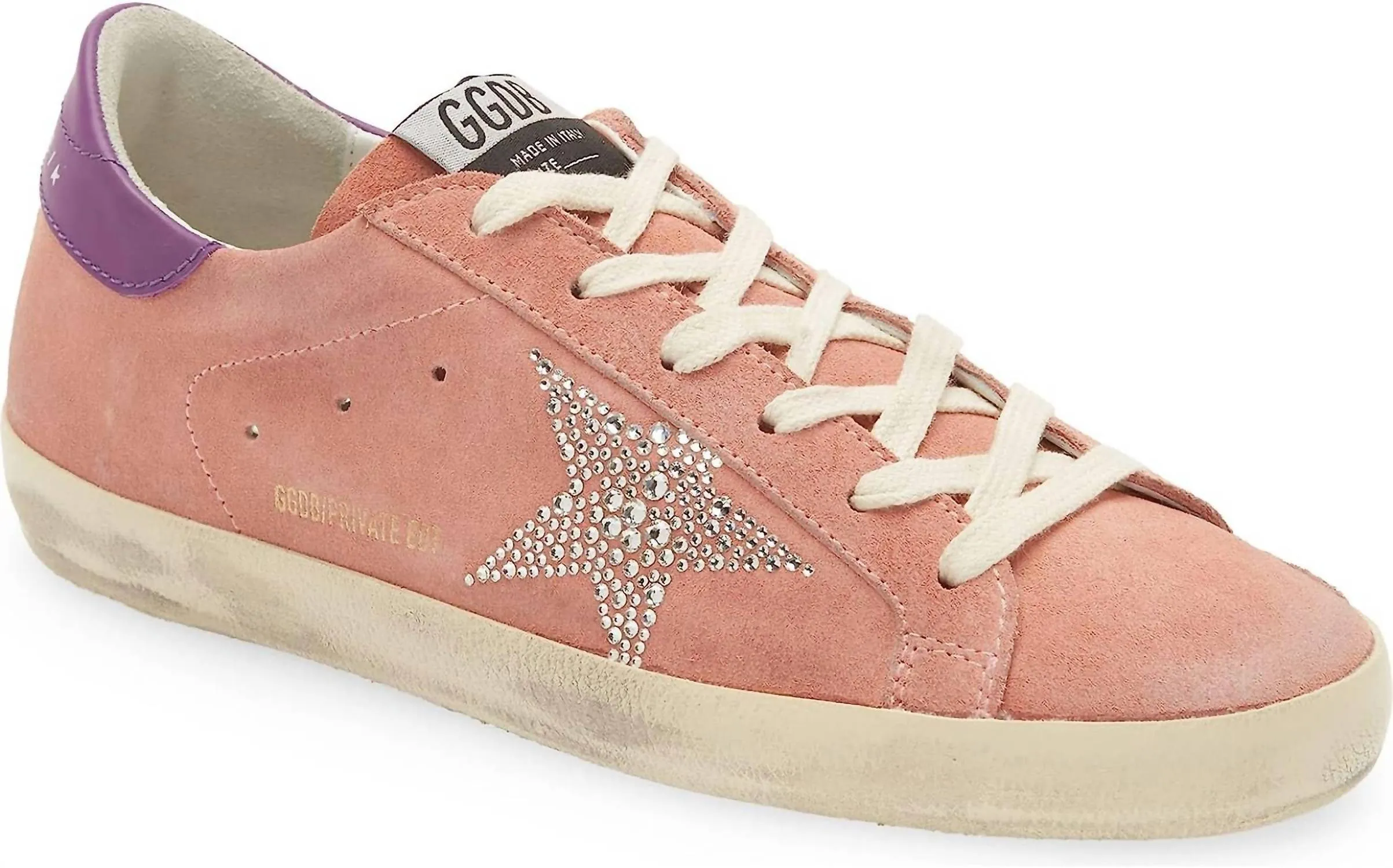 Stability Heel Fast Action Super Star Lace Up Suede Leather Sneakers In Pink