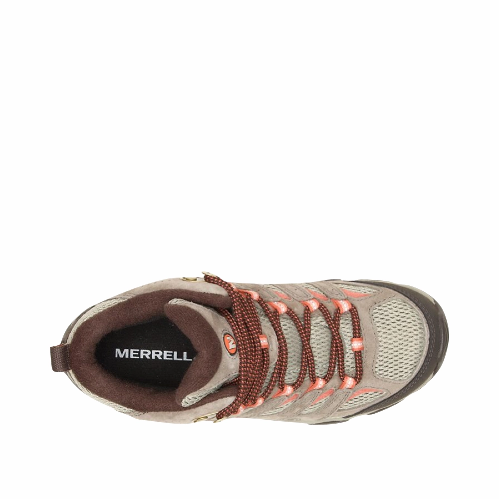 Cozy Interior Slip-On Comfort Merrell Women's Moab 3 Mid Waterproof Hiking Boots in Bungee Cord Tan
