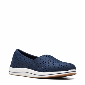 Stable Support Win Step Clarks Women's Breeze Emily Perfed Slip On in Navy