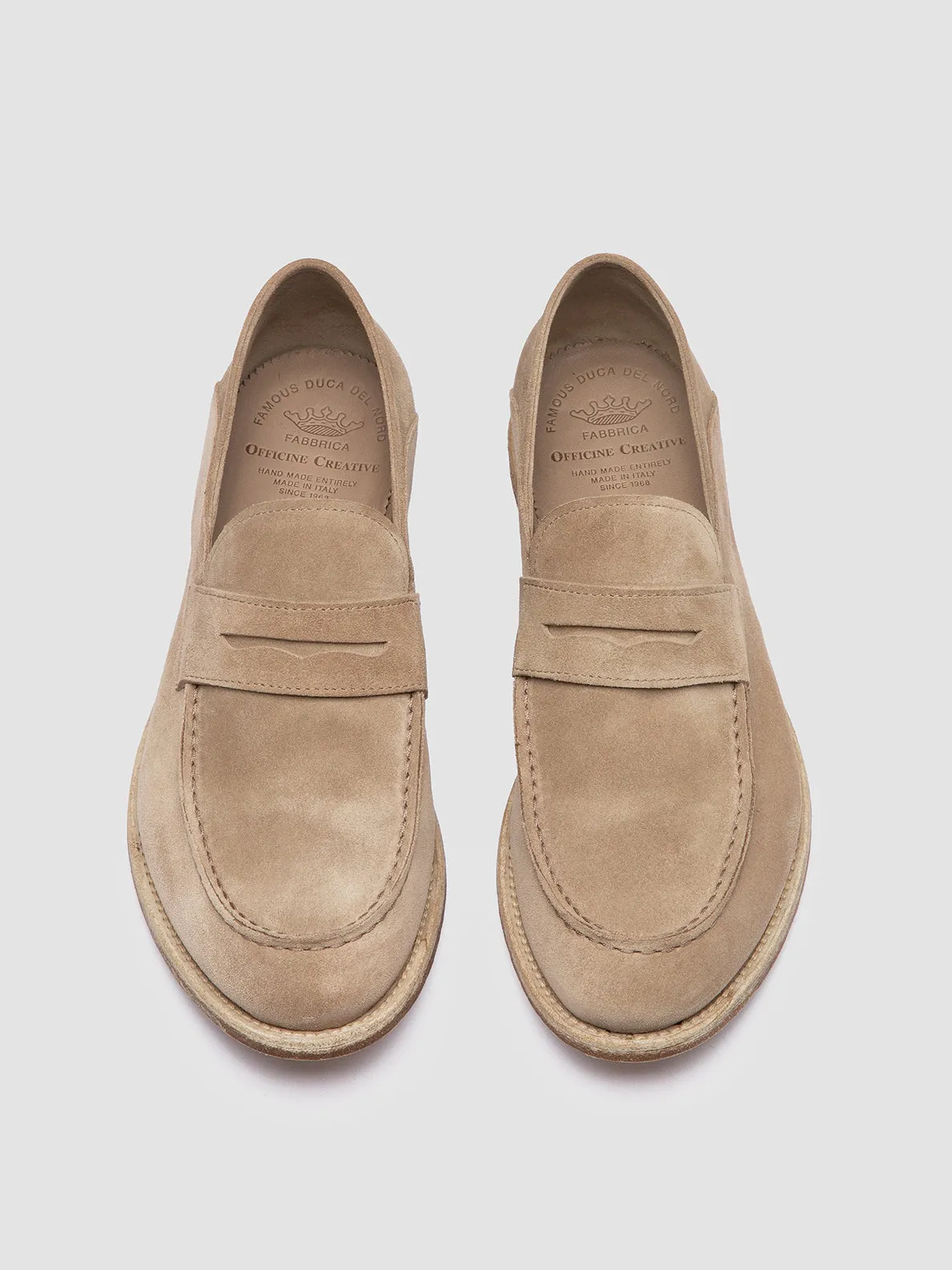 ARCHIVE 522 - Beige Suede Penny Loafers Stitched Detailing
