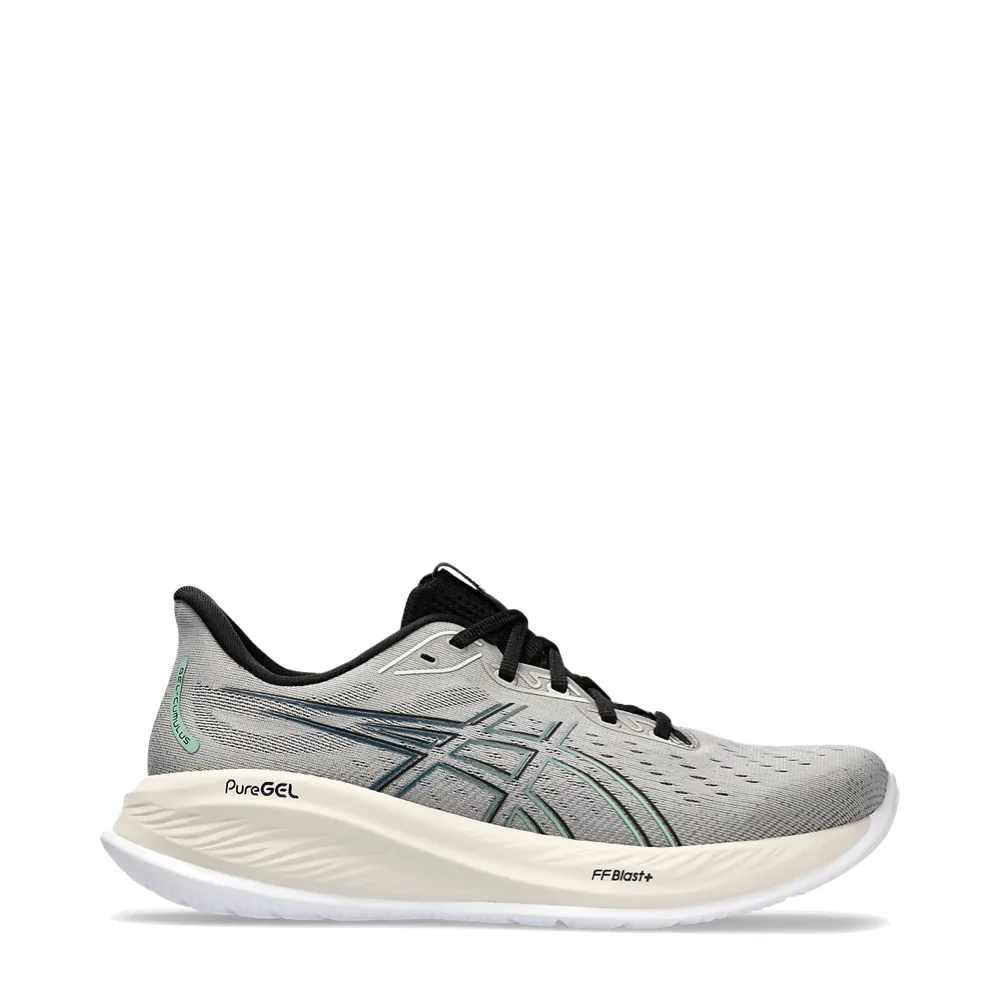 Asics Men's Gel-Cumulus 26 Sneaker in Moonrock/Dark Mint Elastic Cuff