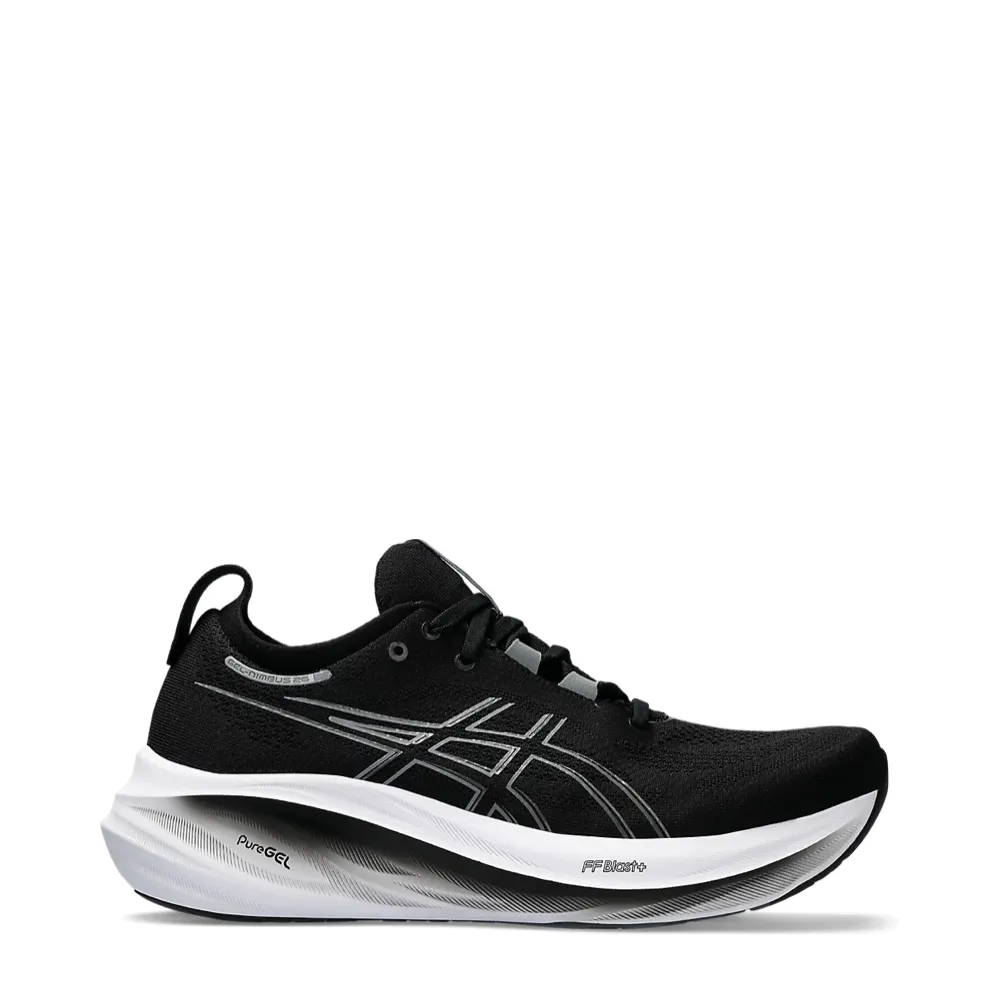 Asics Men's GEL-NIMBUS 26 Sneaker in Black/Graphite Grey Zip Closure Quick lace