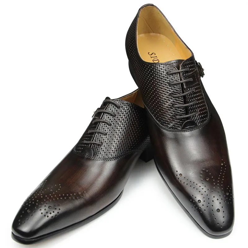 Relaxed Fit Aubino 2 - Luxury Men's single strap Cap Toe Oxford Shoes (2 patterns design)