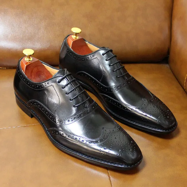 Autentico - Men's Classic Wingtip Oxford Leather Dress Shoes. Handmade Classic Black Workwear Staple