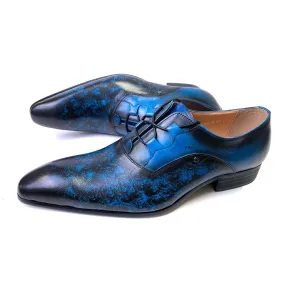 Tailored Silhouette Corporate Day Leather Office Shoes Azzurino - Blue Lace Up Oxford Dress Shoes  Hand Polished Leather