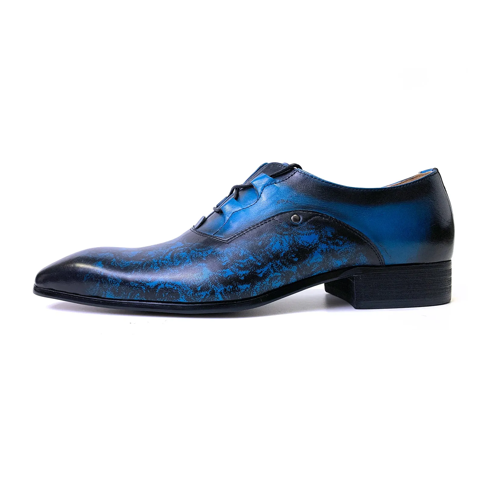 Azzurino - Blue Lace Up Oxford Dress Shoes  Hand Polished Leather Durable Make Event Look