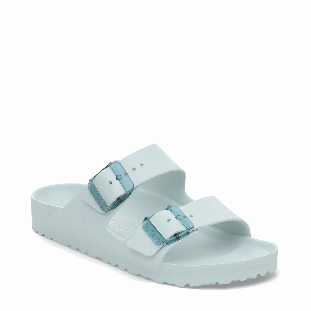 Calm Step Beach Walks Birkenstock Women's Arizona EVA Stealth Buckle Sandal in Surf Green