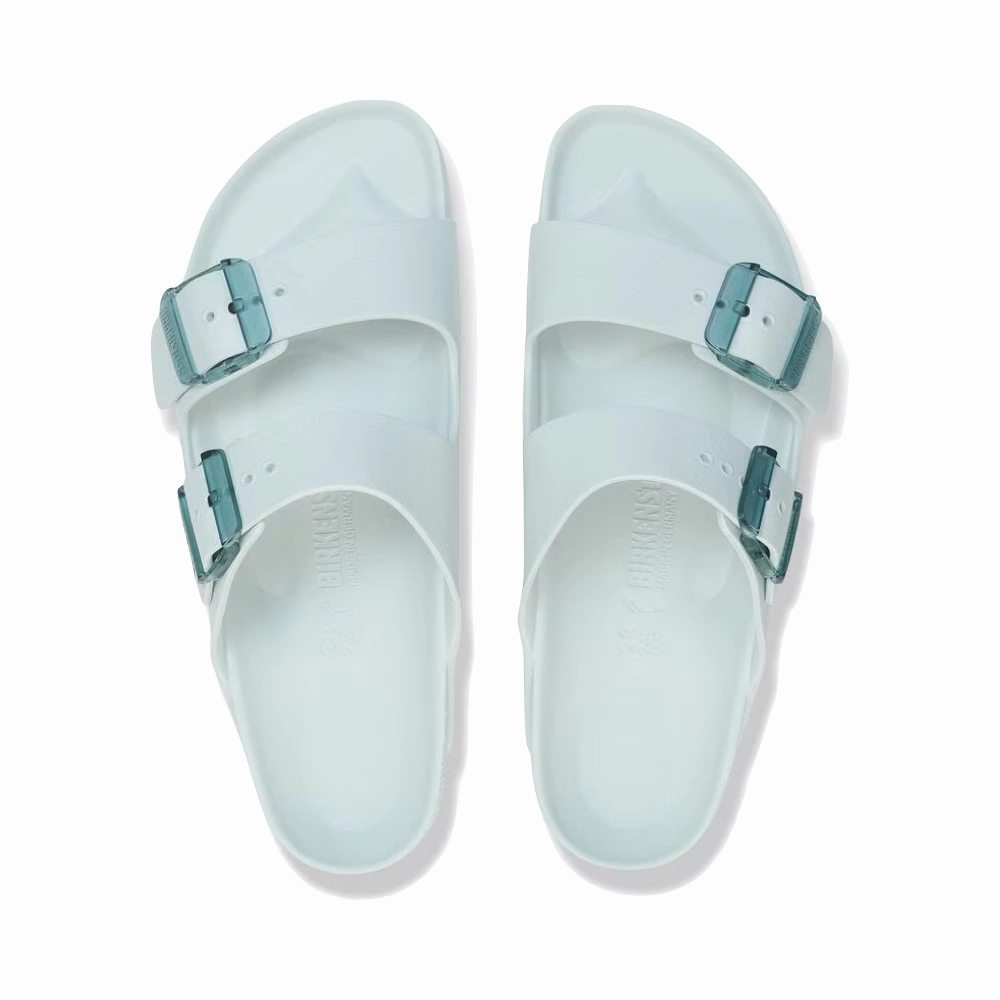 Birkenstock Women's Arizona EVA Stealth Buckle Sandal in Surf Green Smooth Fit Subtle Form