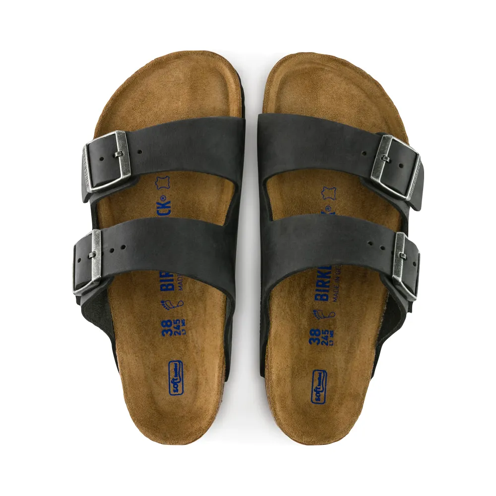 Sock Liner Technology Any Day Birkenstock Arizona Oiled Leather Soft Footbed Sandal in Black