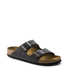 Weekend Fit Flat Base Birkenstock Arizona Oiled Leather Soft Footbed Sandal in Black