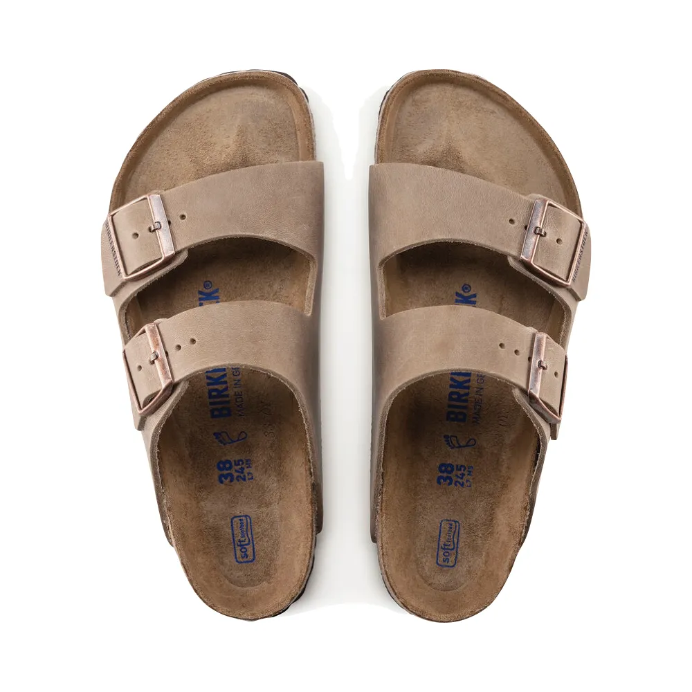 Birkenstock Arizona Oiled Leather Soft Footbed Sandal in Tobacco Brown Breathable Canvas Run Meet