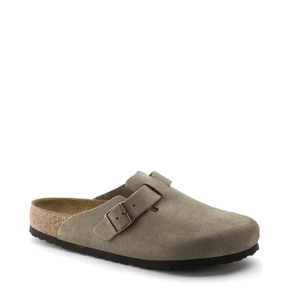 Responsive Cushioning Layer Flexible Comfort Birkenstock Boston Suede Leather Soft Footbed Clog in Taupe