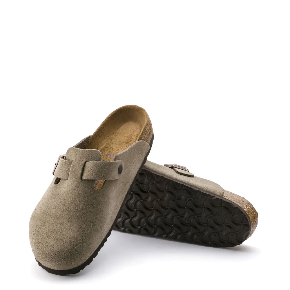 Birkenstock Boston Suede Leather Soft Footbed Clog in Taupe Heat Jog