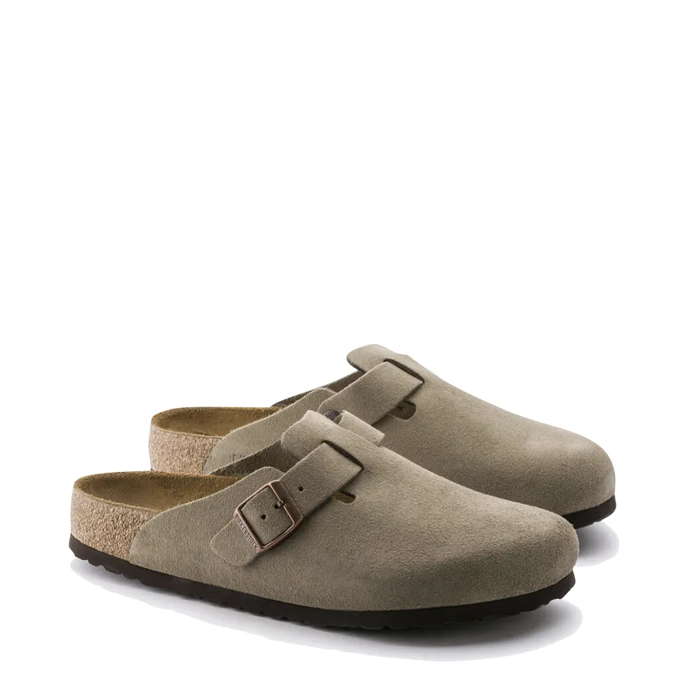 Birkenstock Boston Suede Leather Soft Footbed Clog in Taupe Pasture Hike