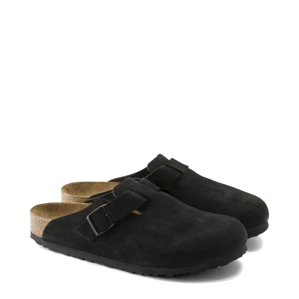 Zero Pressure Birkenstock Boston Suede Soft Footbed Clog in Black