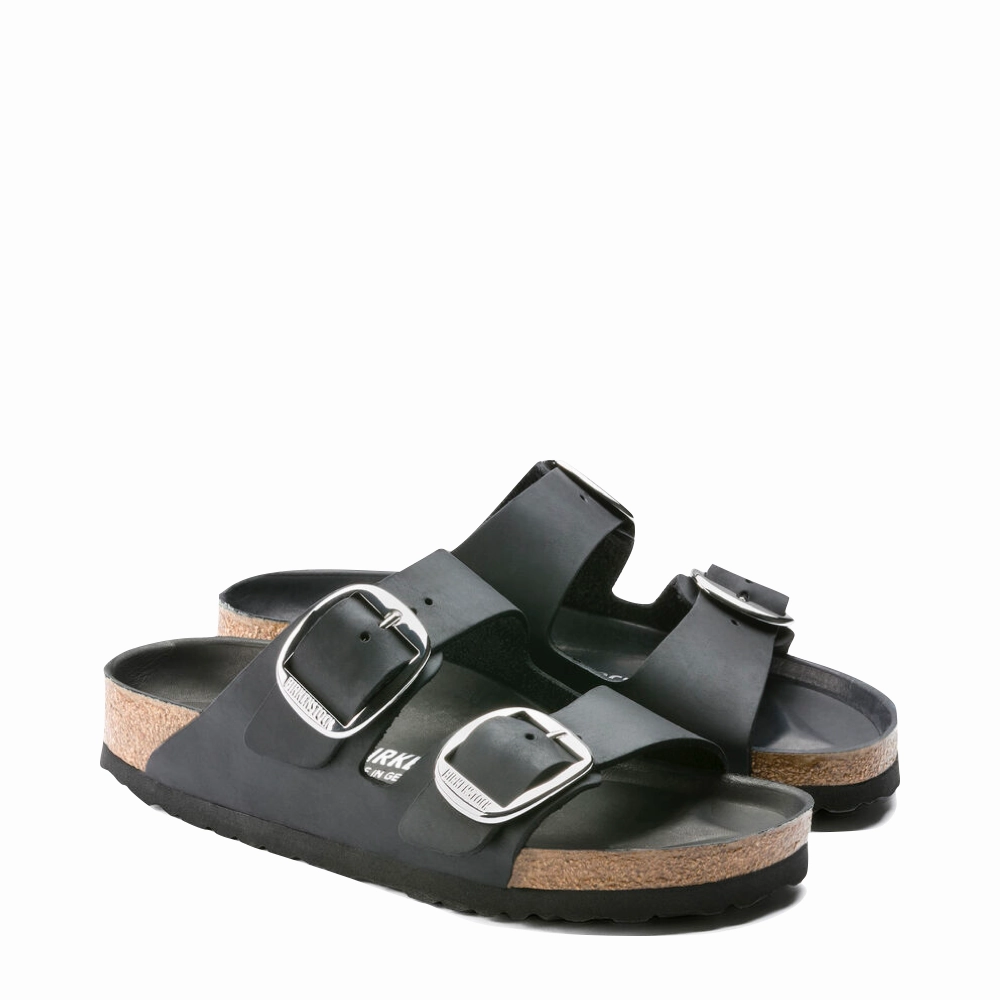 High Step Birkenstock Arizona Oiled Leather Big Buckle Sandal in Black