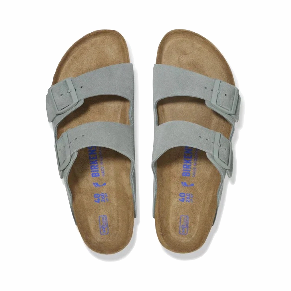 Urban Stroll Birkenstock Arizona Suede Soft Footbed Sandal in Pure Sage