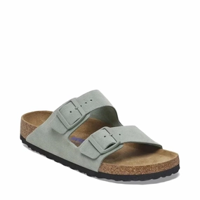 Birkenstock Arizona Suede Soft Footbed Sandal in Pure Sage Air Touch