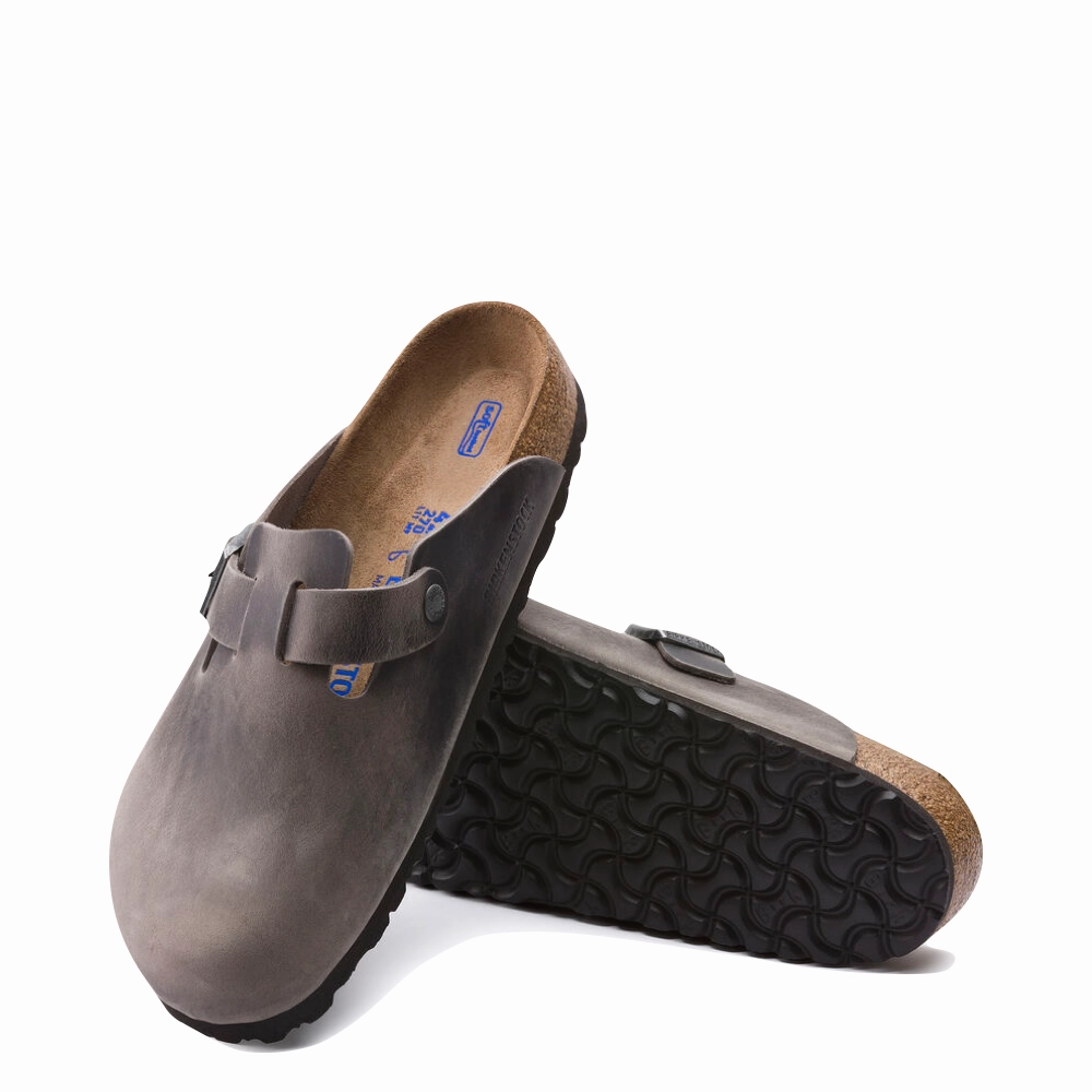 Birkenstock Boston Soft Footbed Oiled Leather Clog in Iron Gray Urban Goer Activity Use