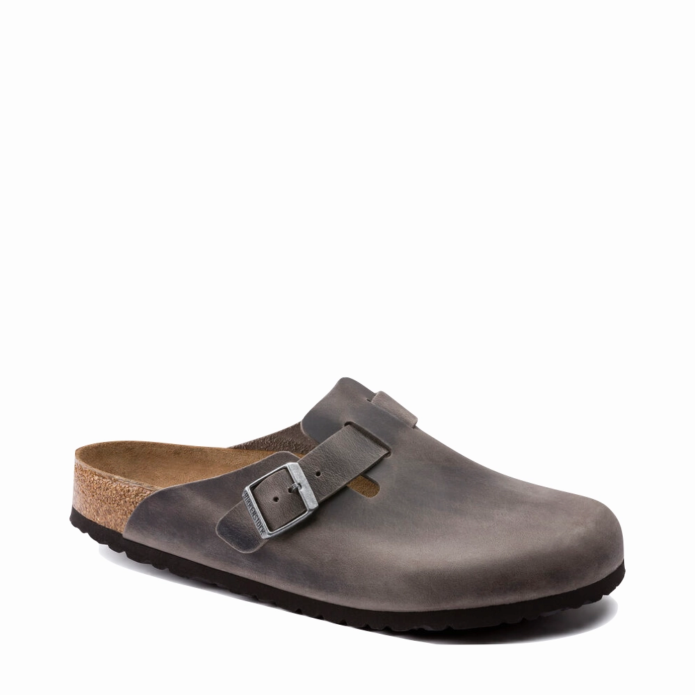 Canvas Material Birkenstock Boston Soft Footbed Oiled Leather Clog in Iron Gray