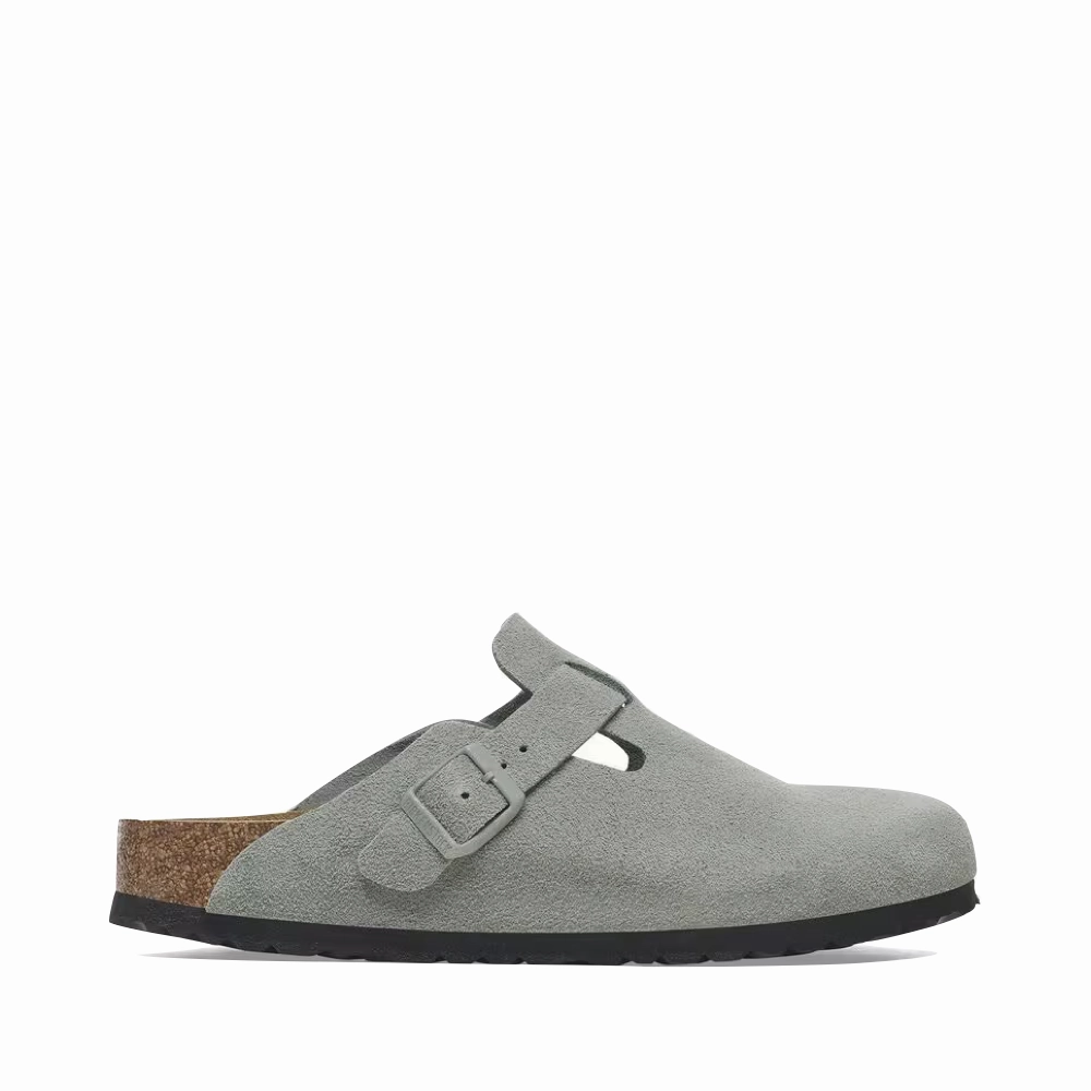 Birkenstock Boston Suede Soft Footbed Clog in Pure Sage Calm Tone