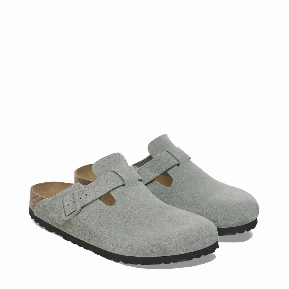 Cushion Ride Birkenstock Boston Suede Soft Footbed Clog in Pure Sage