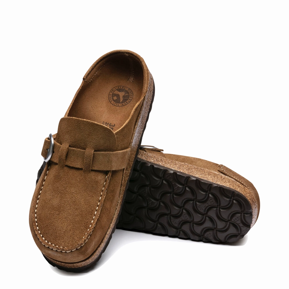 Lean Design Birkenstock Women's Buckley Suede Clog in Tea Brown