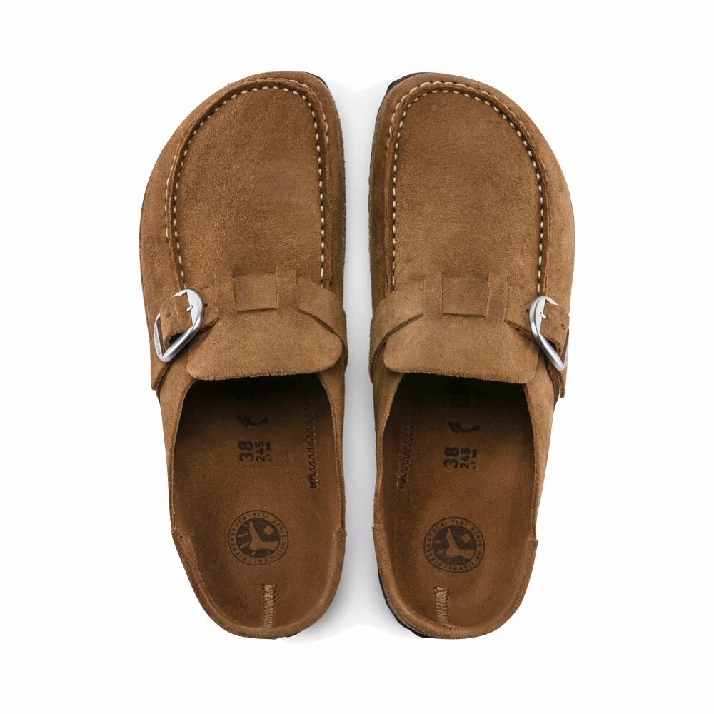 Flex Motion Birkenstock Women's Buckley Suede Clog in Tea Brown